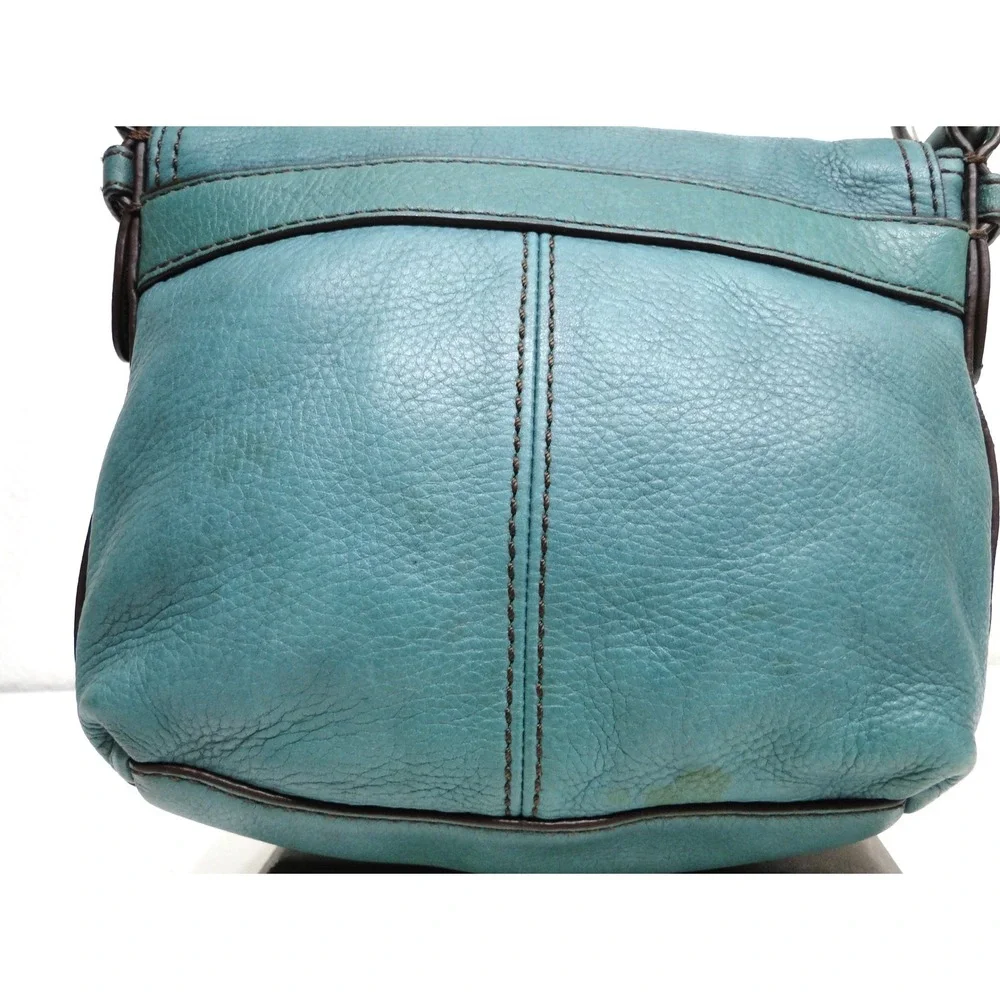Fossil‎ Long Live Vintage 1954 Teal Leather Crossbody Bag Turnlock Small